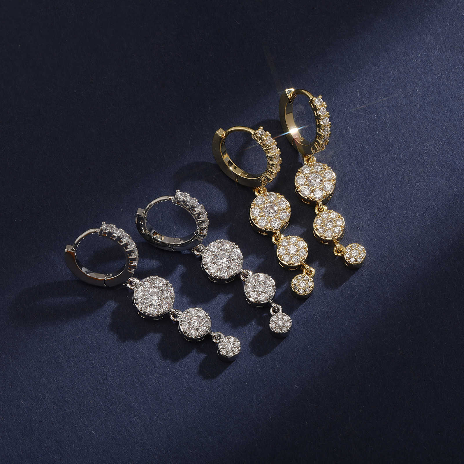 GZW Live Full Diamond Drip Tassel Earrings for Men and Women Simple Earrings Personalized Accessories for Stars Same Style