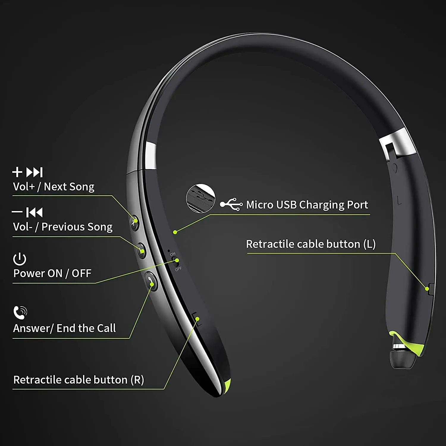 Cell Phone Earphones Neckband Bluetooth Headset Wireless Retractable Headphones Foldable Earbuds Noise Cancelling Hifi Stereo Sound With Carry Case 23