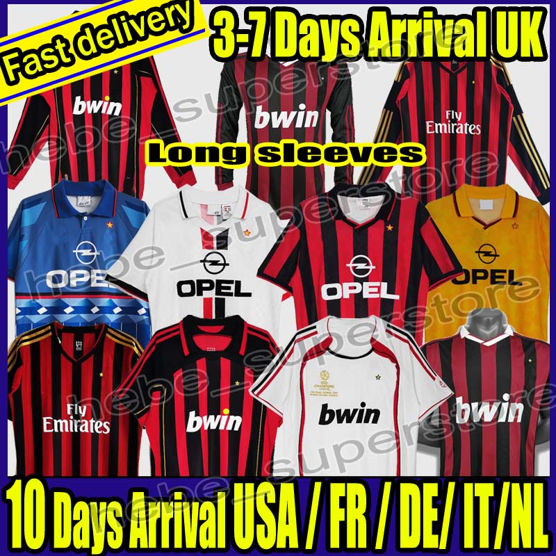 

90 91 Retro shirts SOCCER JERSEYS 95 96 97 Gullit 01 02 03 12 14 15 Maldini Van Basten football KAKA Inzaghi 06 07 PIRLO SHEVCHENKO BAGGIO Ac MIlans JERSEY, 95-96 away