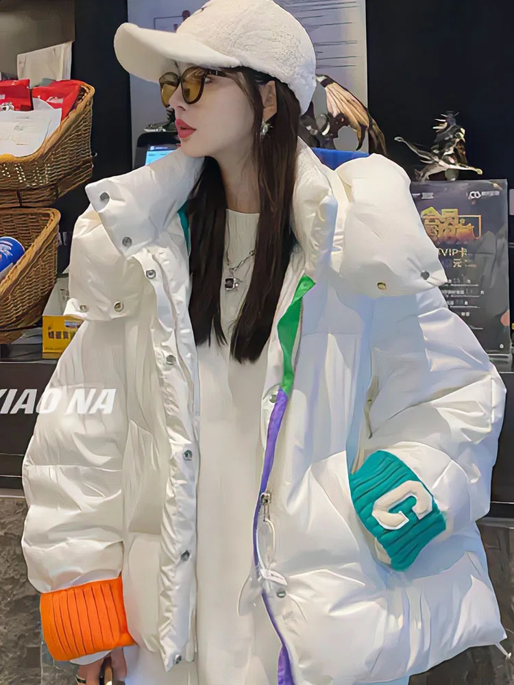 Women's Down Parkas Winter Cold Coat Hooded Padded Jacket Knitted Sleeve Letter C Super Bread Cotton Wholesale 231116