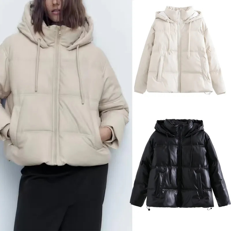 Women's Down Parkas TRAF ZR Winter Cold Coat Jackets for Women 2023 Warm Leather PU Promotion Female Outerwear 231117