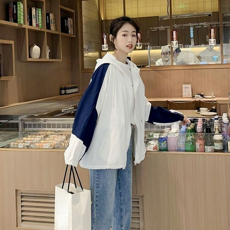 Women's Jackets Basic Jackets Women Fashion All-match Aesthetic Outwear Kawaii Tunic Patchwork Loose Zipper Hooded Clothing Sun-proof Harajuku 23