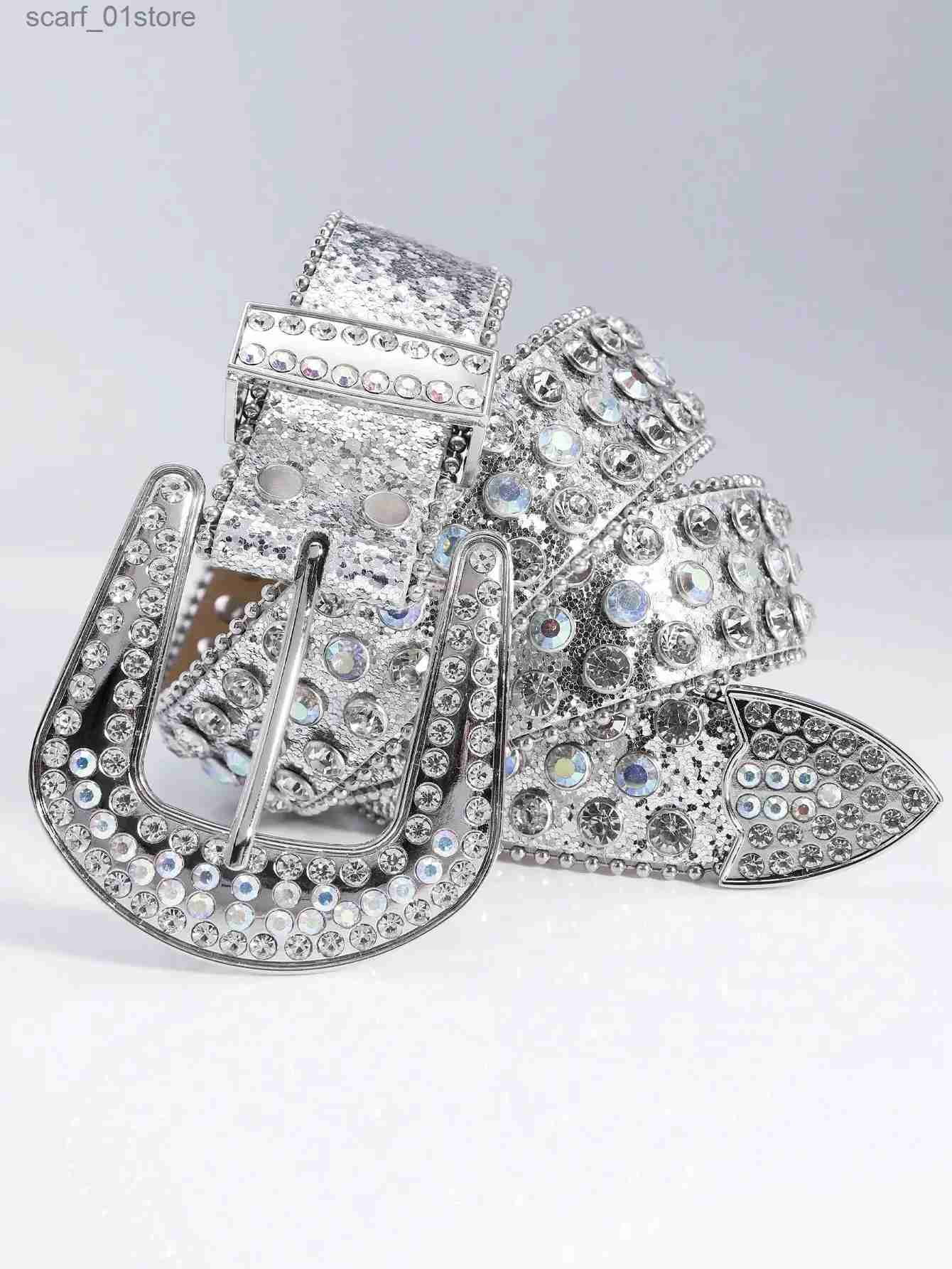 Belts Rhinestone Leather Belt for Men Women Large Size Belt Western Jeans Shiny Rivet Hip-hop Punk Rock Y2K StyleL231117