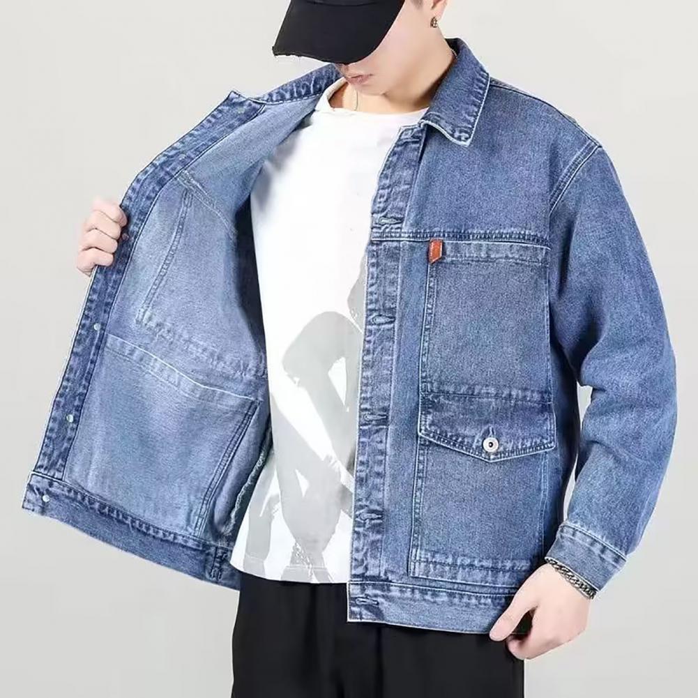 Men's Jackets Chic Men Coat Single-breasted Warm Turn-down Collar Plus Size Mid Length Men Denim Coat 230417