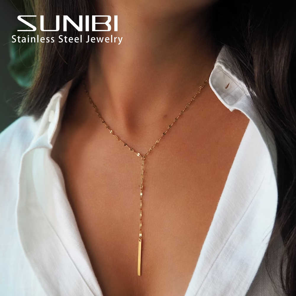 Pendant Necklaces SUNIBI 316L Stainless Steel Pendant Necklace for Women Simple Long Lariat Chain Vertical Minimalist Bar Dangle Necklaces Jewelry Z0417
Pendant Necklaces SUNIBI 316L Stainless Steel Pendant Necklace for Women Simple Long Lariat Chain Vertical Minimalist Bar Dangle Necklaces Jewelry Z0417