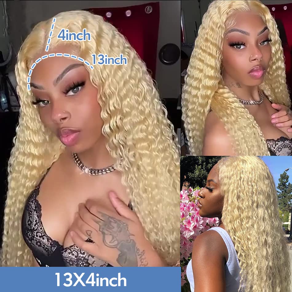 Blonde 613 Deep Wave 13x4 Transparent Lace Frontal Human Hair Wigs Pre plucked With Natural Hairline