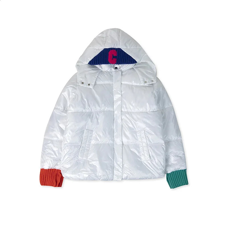 Women's Down Parkas Winter Cold Coat Hooded Padded Jacket Knitted Sleeve Letter C Super Bread Cotton Wholesale 231116