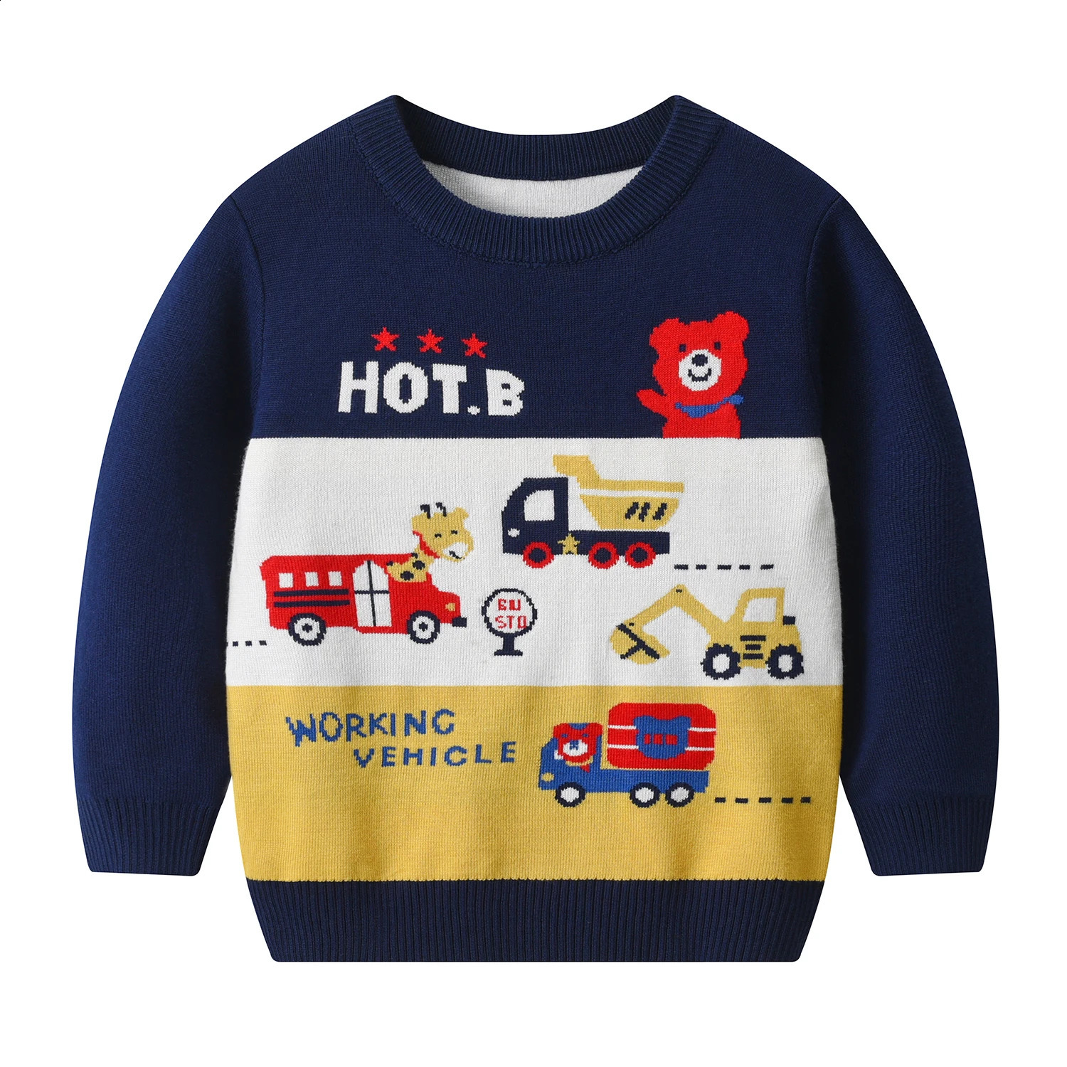 Pullover Children Clothing Sweater Boys Autumn Double layer Knitting Winter Car Long Sleeve 231116