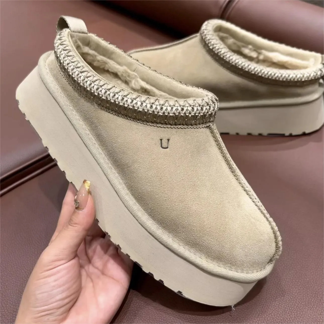 Designer Boots Tasman Slippers Tazz mustard seed Chestnut Fur Slides Sheepskin Classic Ultra Mini Platform Boot Winter Wool Fall Slip-on Shoes Suede Upper with box