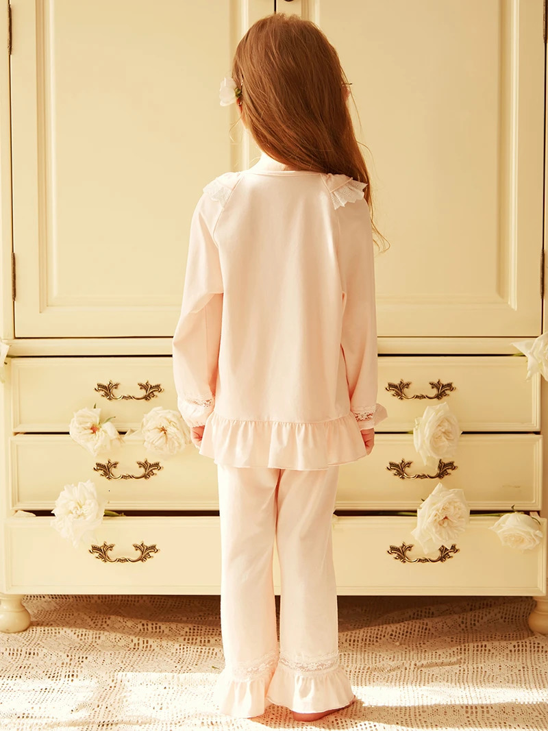 Pajamas Spring Autumn Kid Sleepwear.Girl's Cotton Pink Long Sleeve Pajama Sets.Toddler Baby Ruffle Pyjamas Set Cute Children's Clothing 2311