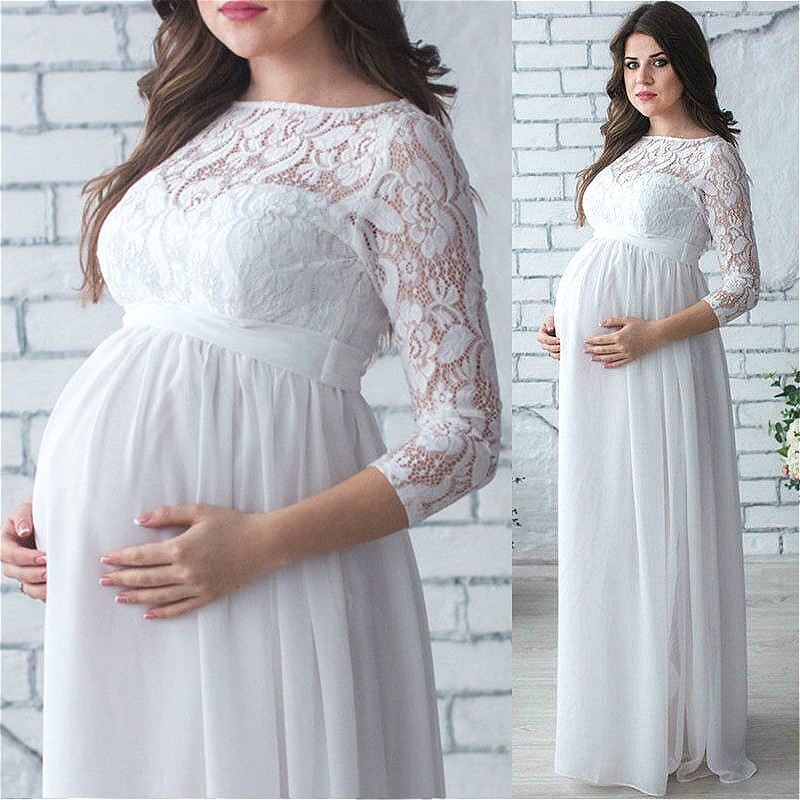 Maternity Dresses Women Pregnant Maternity Dress Pregnancy Clothes Long Sleeve Lace Party Maxi Dress Maternity Clothes for Pography Props 230417
