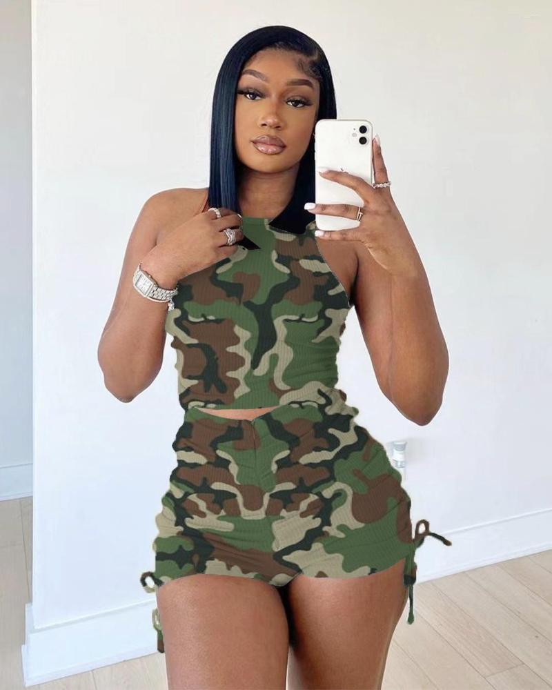 Women's Tracksuits Casual Camouflage Print Knitted Short Tracksuit Women 2023 Sexy Sleeveless Crop Top Lace Up Ruched Shorts 2 Piece Set, Camouflage set 2
Women's Tracksuits Casual Camouflage Print Knitted Short Tracksuit Women 2023 Sexy Sleeveless Crop Top Lace Up Ruched Shorts 2 Piece Set, Camouflage set 2
