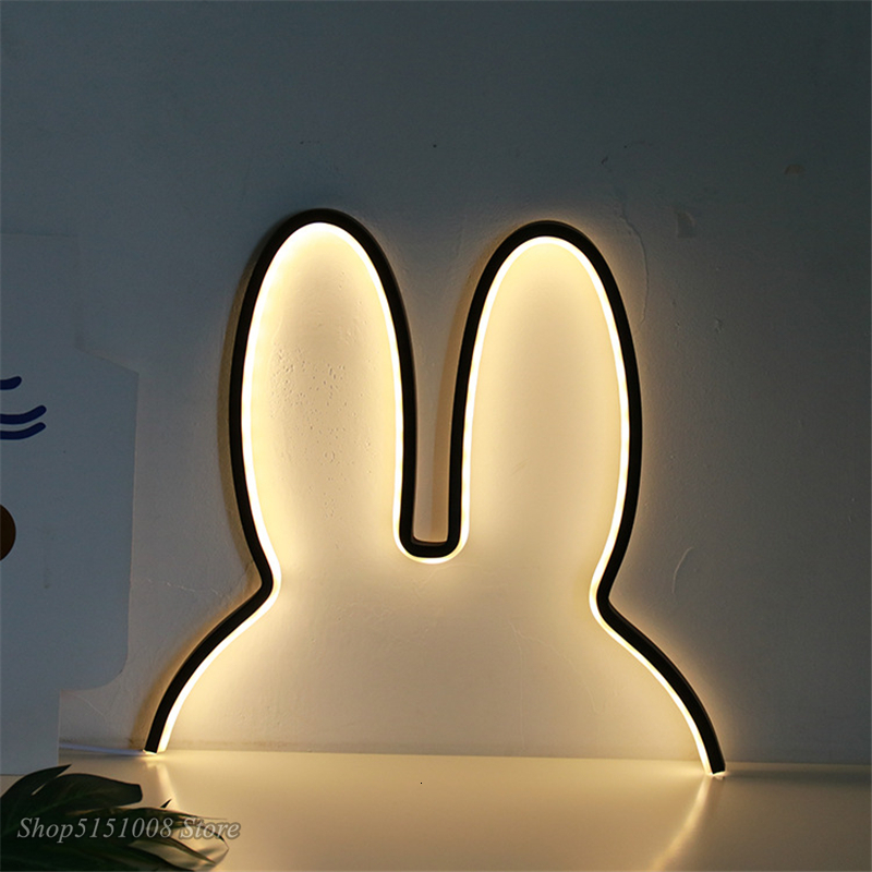 Lamps Shades Baby Rabbit Night Lights USB Powered LED Lamp Cute Desk Lamps Children Kid Girls Holiday Gift Table Decor Atmosphere Night Lamp 230418