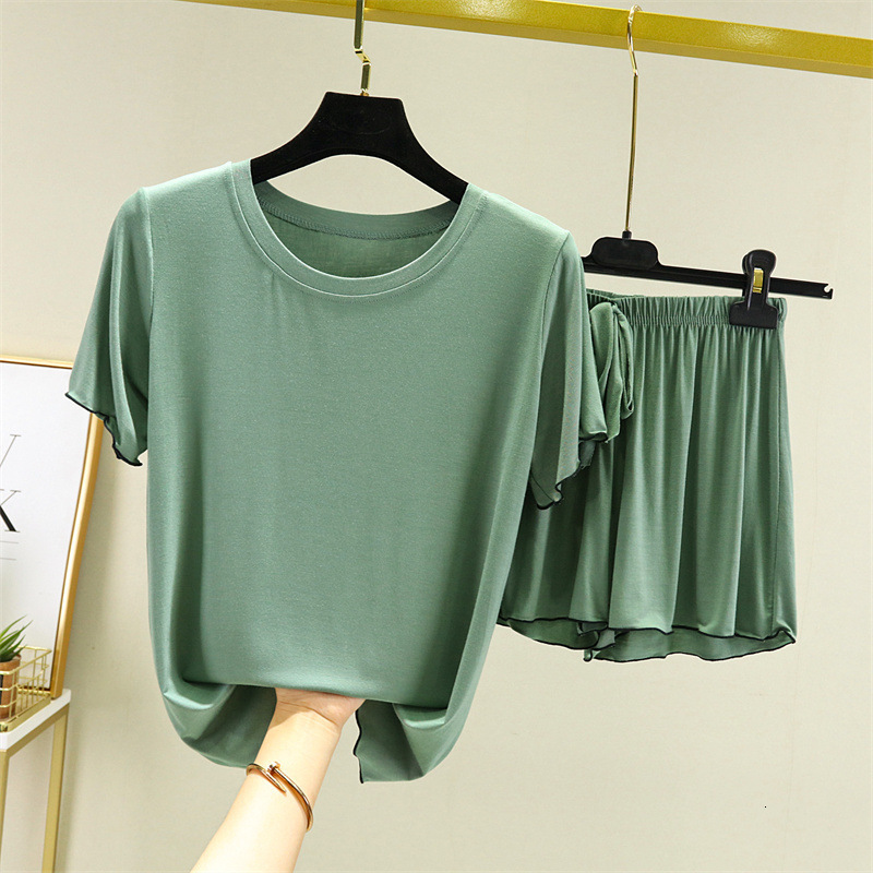 Women's Sleepwear M-3XL Women's Pajamas Set O Neck Casual Summer Sleepwear Pijamas Large Size Shorts Thin Cool Girl's Nightwear Home Cl