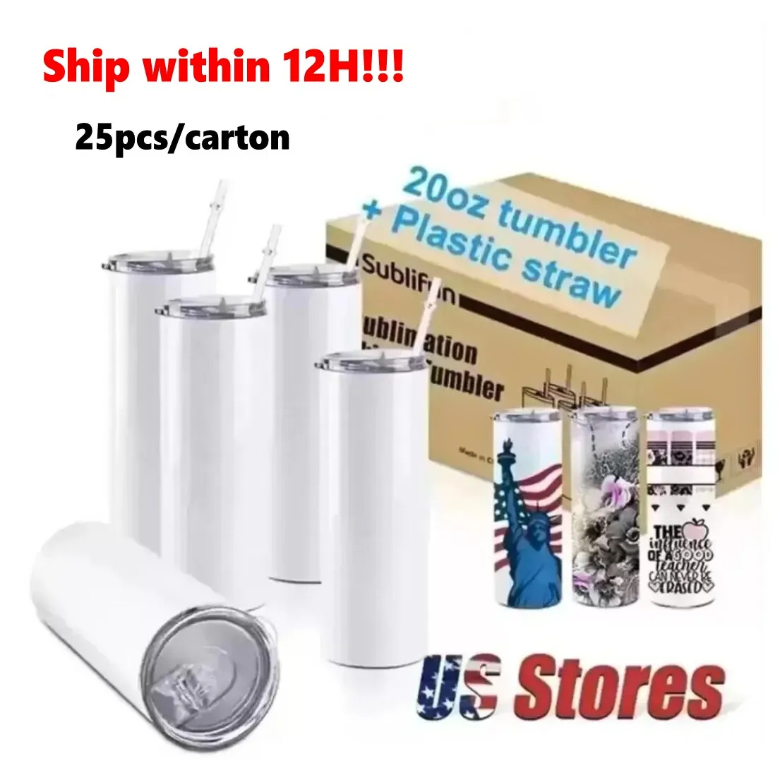USA Warehouse 25pc/carton STRAIGHT 20oz Sublimation Tumblers Blank Stainless Steel Mugs DIY Tapered Vacuum Insulated Car Coffee Ready to ship GJ0317, White
USA Warehouse 25pc/carton STRAIGHT 20oz Sublimation Tumblers Blank Stainless Steel Mugs DIY Tapered Vacuum Insulated Car Coffee Ready to ship GJ0317, White