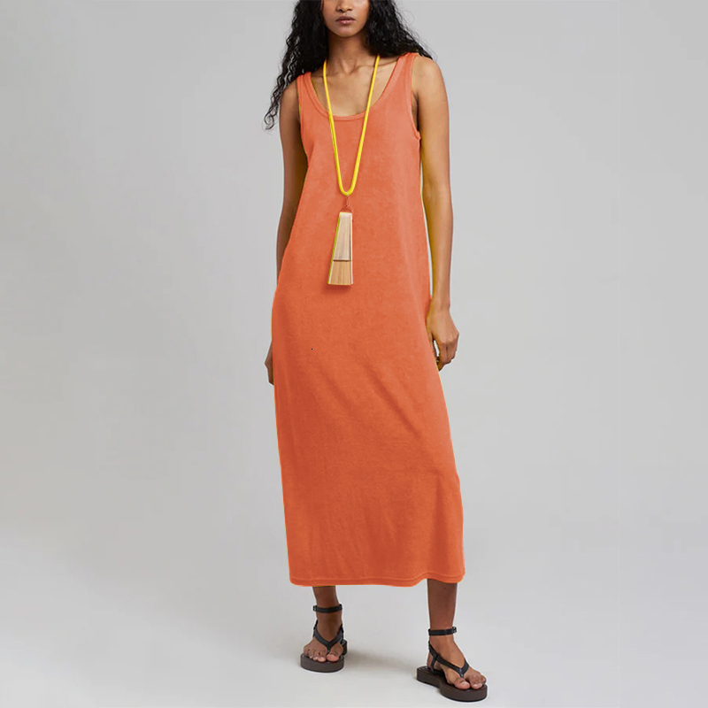 Casual Dresses Elegant Summer Dresses Woman Terry Cloth Casual ONeck Sleeveless Basic Long Maxi Dresses Vestidos De Mujer 230417