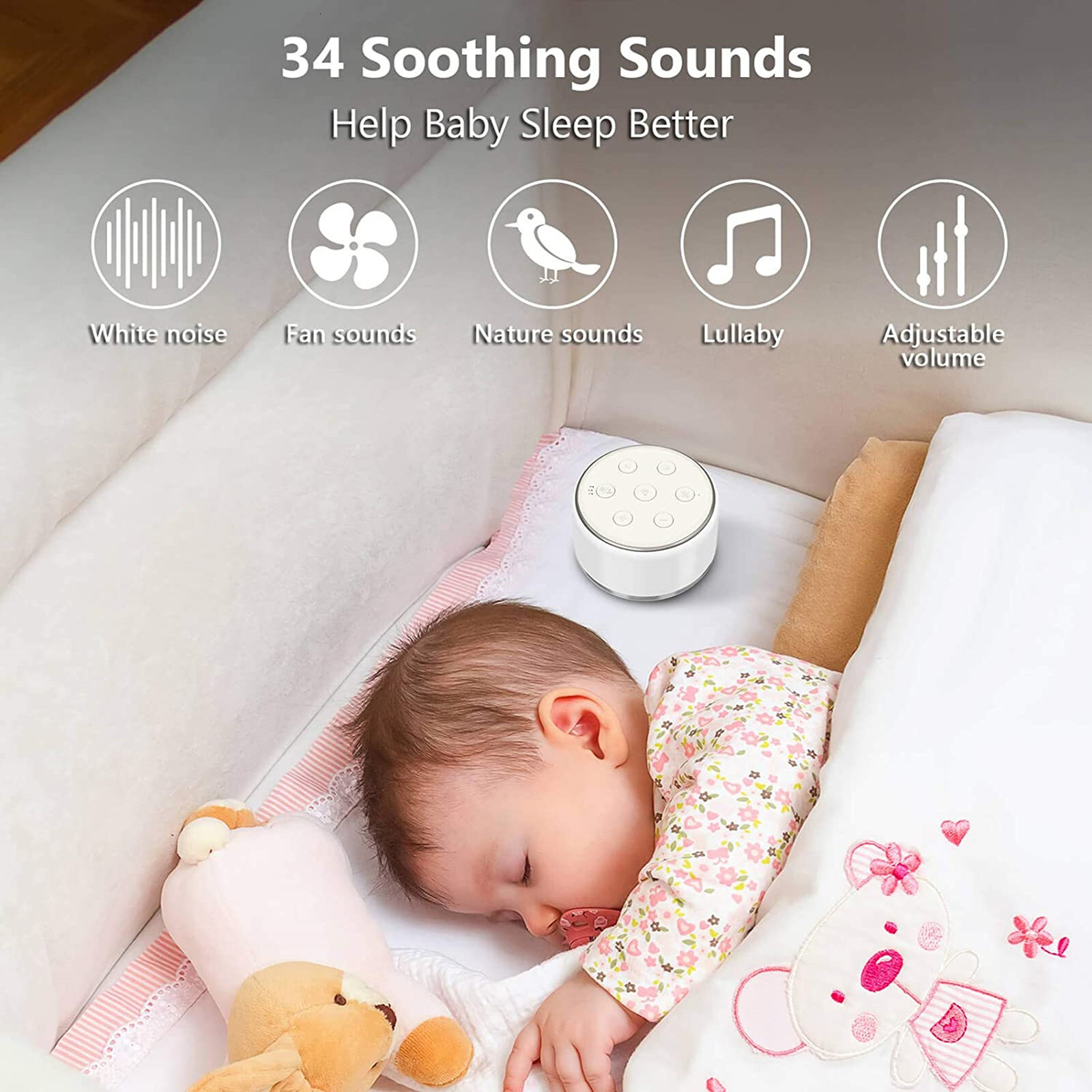Baby Monitor Camera White Noise Machine Sleep Sound Machine Baby Sleep Soother 7 Colors Night Lights 34 Soothing Sounds 30min/60min/90min Timer 230418