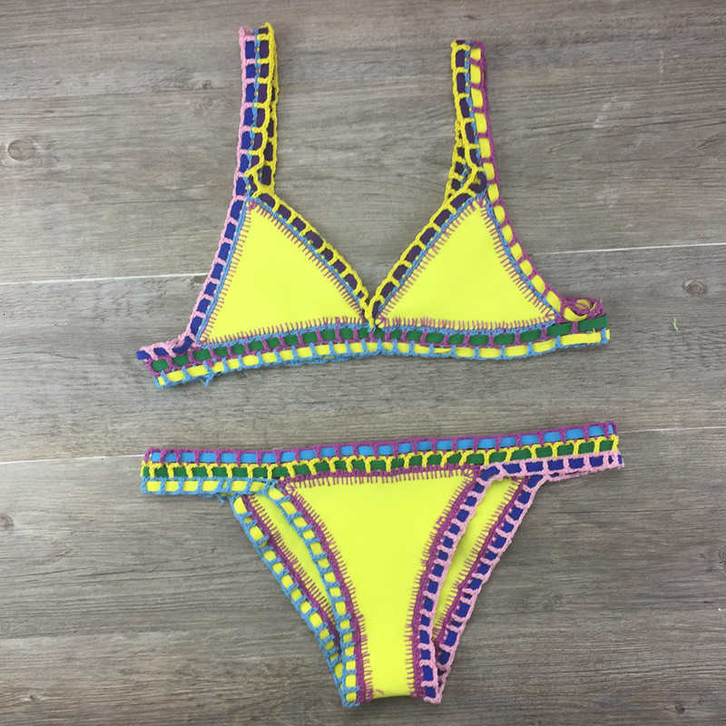 Womens Swimwear Crochet Bikini Swimwear Women Sexy Knit Patchwork Handmade Neoprene Boho Beachwear Bathing Suit Swimsuit Brazilian Biquini 230417