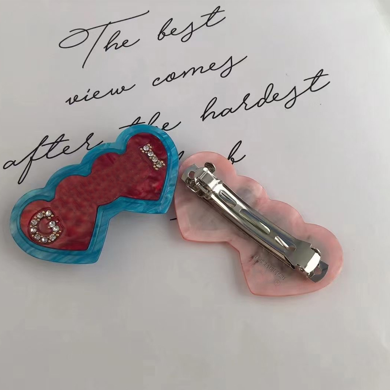 Women Double Heart Hair Clip with Stamp Crystal Letter Barrettes Gift for Love Girlfriend Fashion Hair Accessories