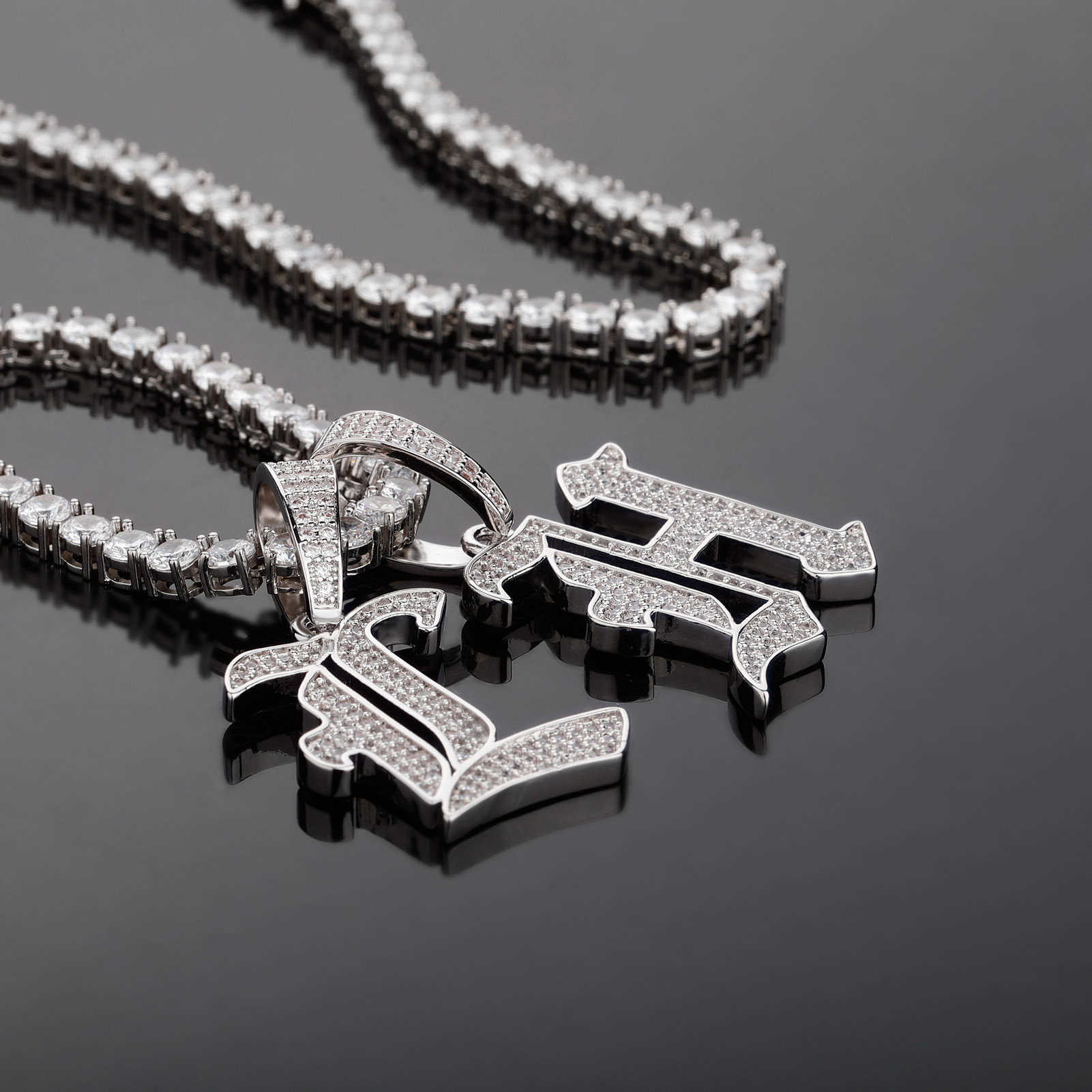 Mens Capital Ancient 26 English Letters Pendant Necklaces Old Font Initial Letter Real 18k Gold Bling CZ Stone Hip Hop Personalized Jewelry Accessorie