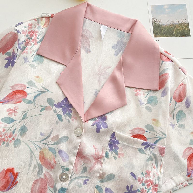 Women's Sleepwear Lisacmvpnel French Ice Silk Thin Style Pajamas Women's High Sense Home Clothes Short Sleeved Trousers Two-piece Set Pyjama