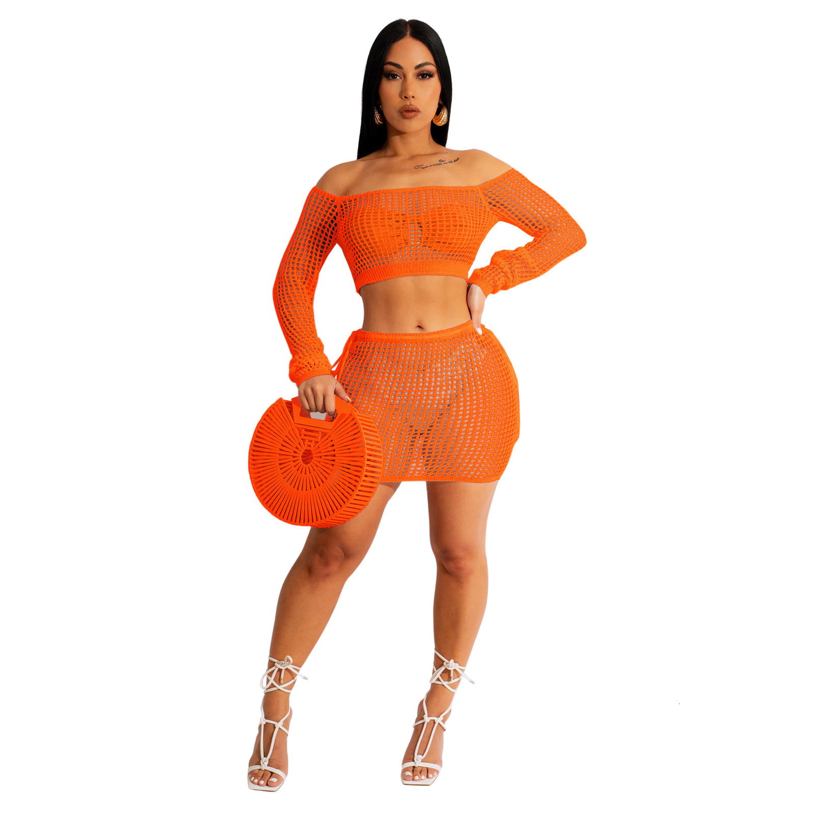 Two Piece Dress Sexy Knit Cargo Biker Shorts Pant Sweater Summer Holiday Seasid Clothing Knitted Outfits Crochet Crop Sets 230418