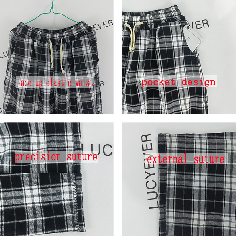 Women's Capris Lucyever Harajuku Black and White Plaid Women Summer Casual Wide Leg Trousers Teens Hip Hop Unisex Loose Straight Pants 230418 Z26