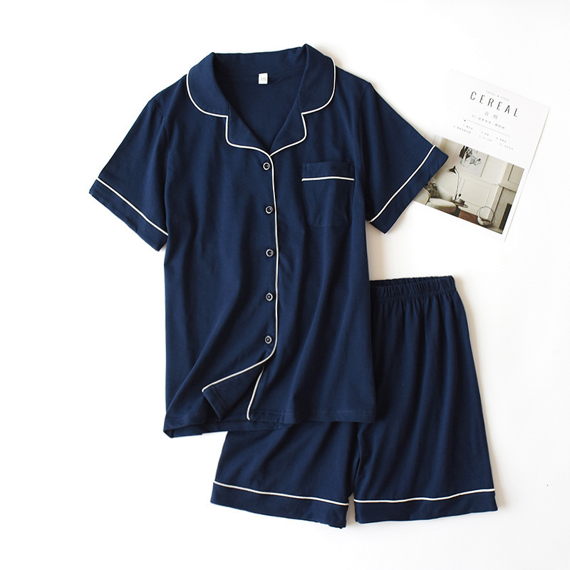 Women's Sleepwear Summer cotton couple pajamas suit female short-sleeved shorts men's pajamas thin home service suit pyjamas women pink 2304