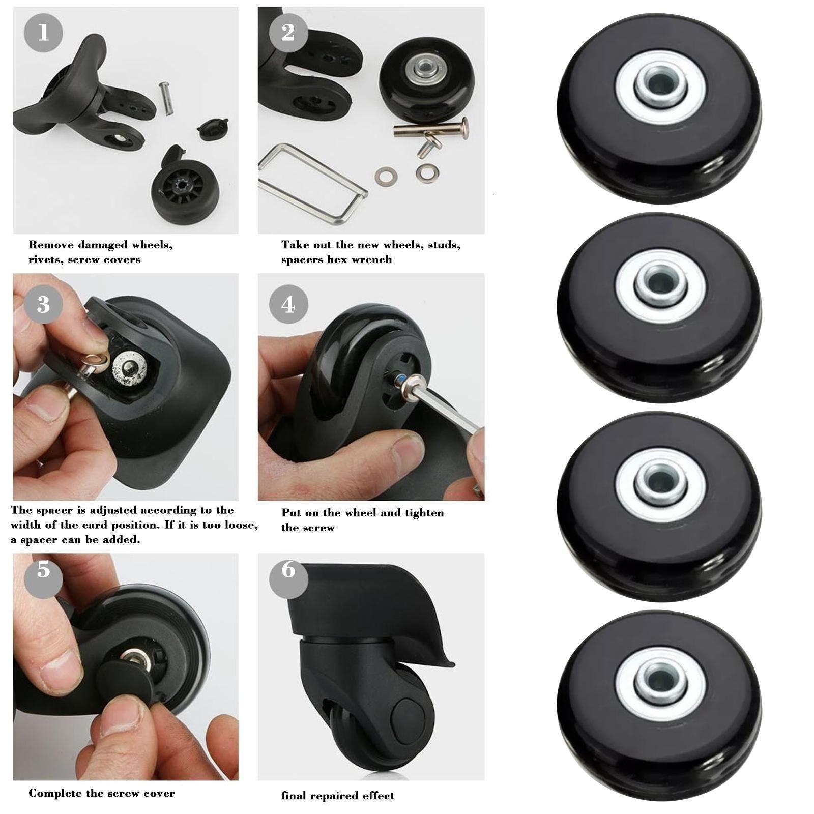 Bag Parts Accessories 4PCs Black Mute Luggage Suitcase Replacement Wheels Axles Repair Kit Dia. 40mm/45mm/50mm Inline Skate Wheels With Bearings 23041