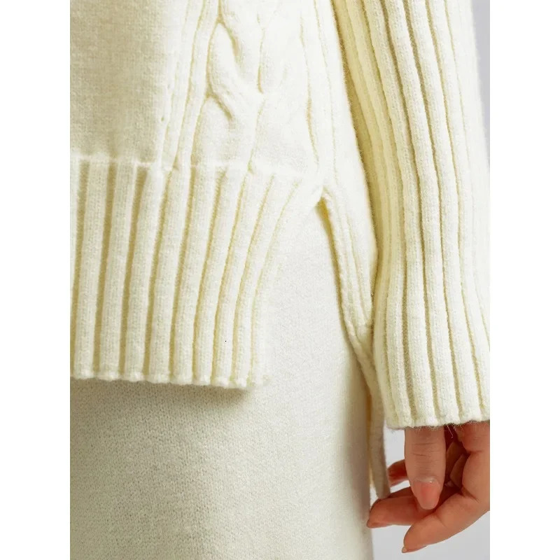 Womens Two Piece Pants Sweater set womens track suit autumn and winter knit 2piece warm turtle neck sweater pulled wide leg pants 231118wtt