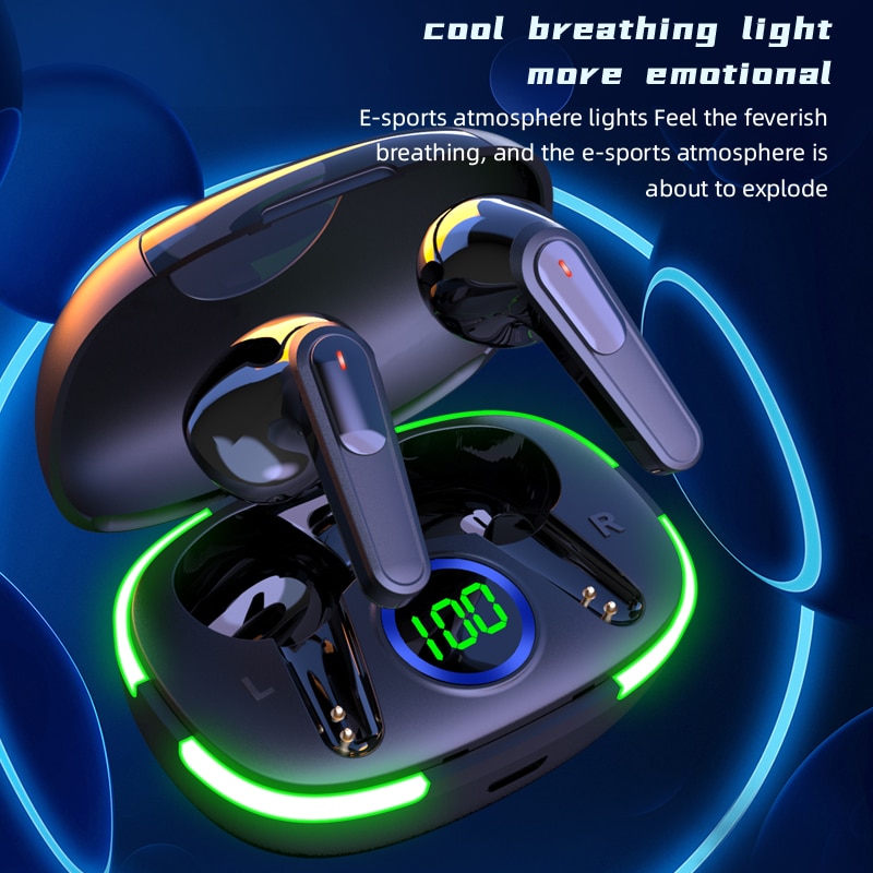 PRO80 Wireless Bluetooth Headset Stereo Bluetooth Headphones TWS5.1 Intelligent Touch LED Digital Display Cool Breath Light Game