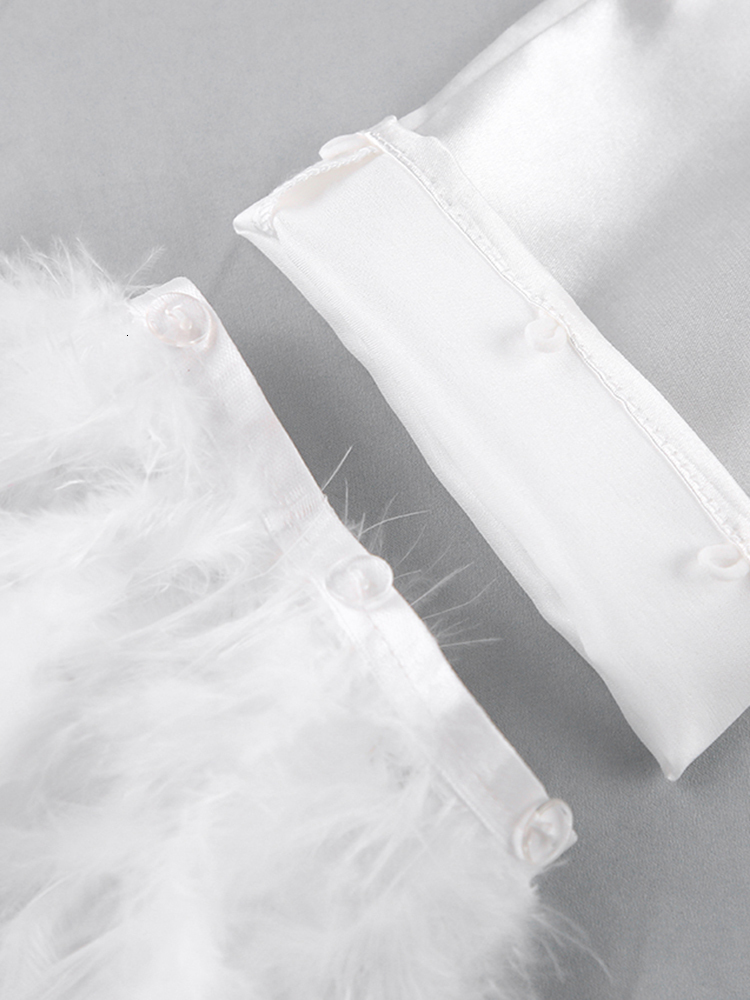 Women's Sleepwear Hiloc Satin Pajamas With Feathers Trouser Suits High Waist Sleepwear Women Pajama Sets With Pants Fur Single Breasted Sets 2304