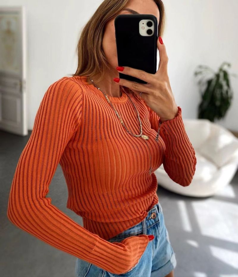 Women's Knits White Long Sleeve T-shirt Women See Through Knitted Top Y2K Streetwear Hollow Out Knitwear Tee Shirts Woman Winter Autumn