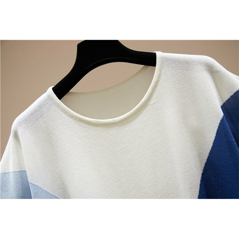 Women's T-Shirt Spring Summer Ice Floss Contrast Color Pullover Women's Top Korean Crew Neck Loose Short Sleeve Plus Size Knitted T-Shirt Tr