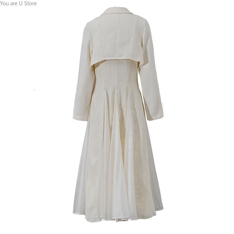 Women's Jackets s Jacquard Linen Cotton Dress Elegant Loose Pleated Long Maxi Casual Dresse 230417