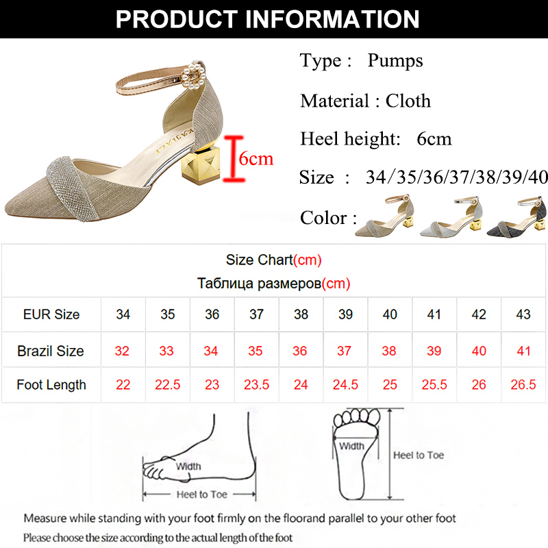 Sandals Bling Crystal High Heels Pumps Women Elegant Pearl Buckle Square Heels Wedding Party Shoes Ladies Pointed Toe Ankle Strap Pumps 230418