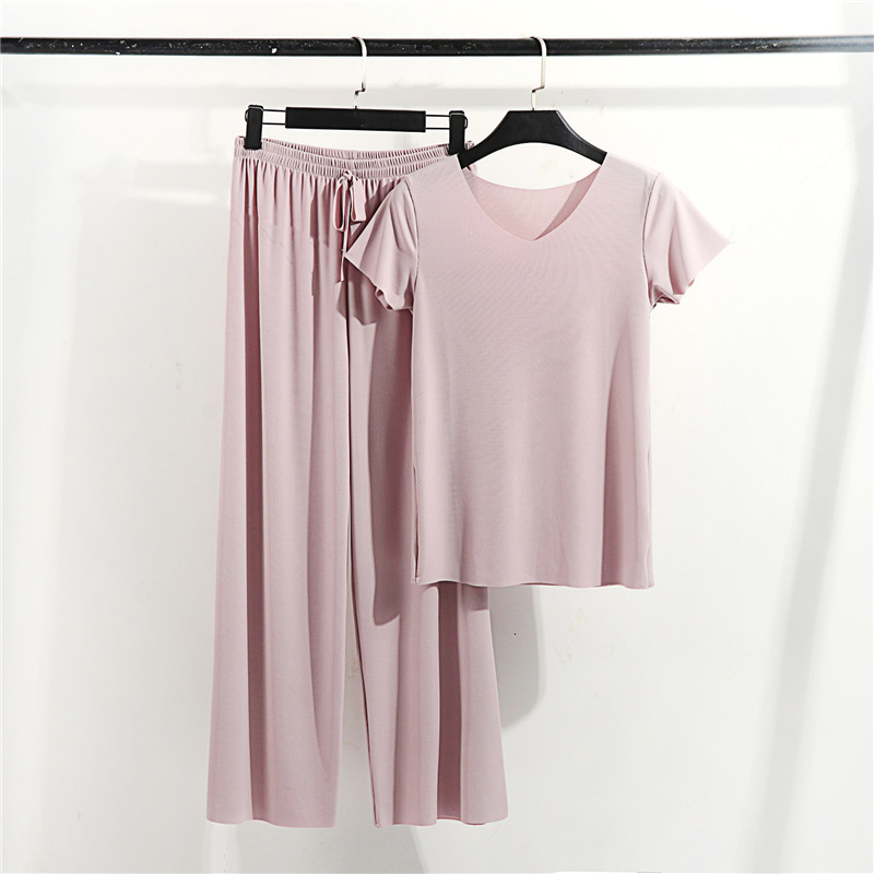Women's Sleepwear Spring Summer Women's Pajamas Set Modal Short Sleeve Pants Two piece V-neck T-shirt Thin Casual Home Wear sleepwear pijama