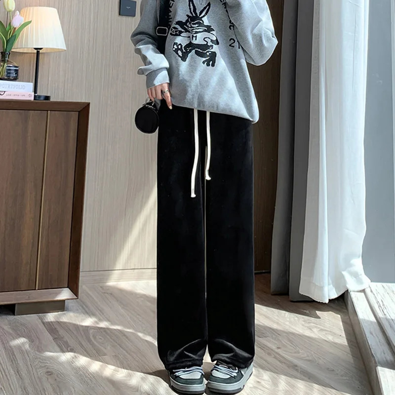 Women Long Pants Spring Autumn Elastic Waist Stright Wide leg pants Casual Female Trousers 250122