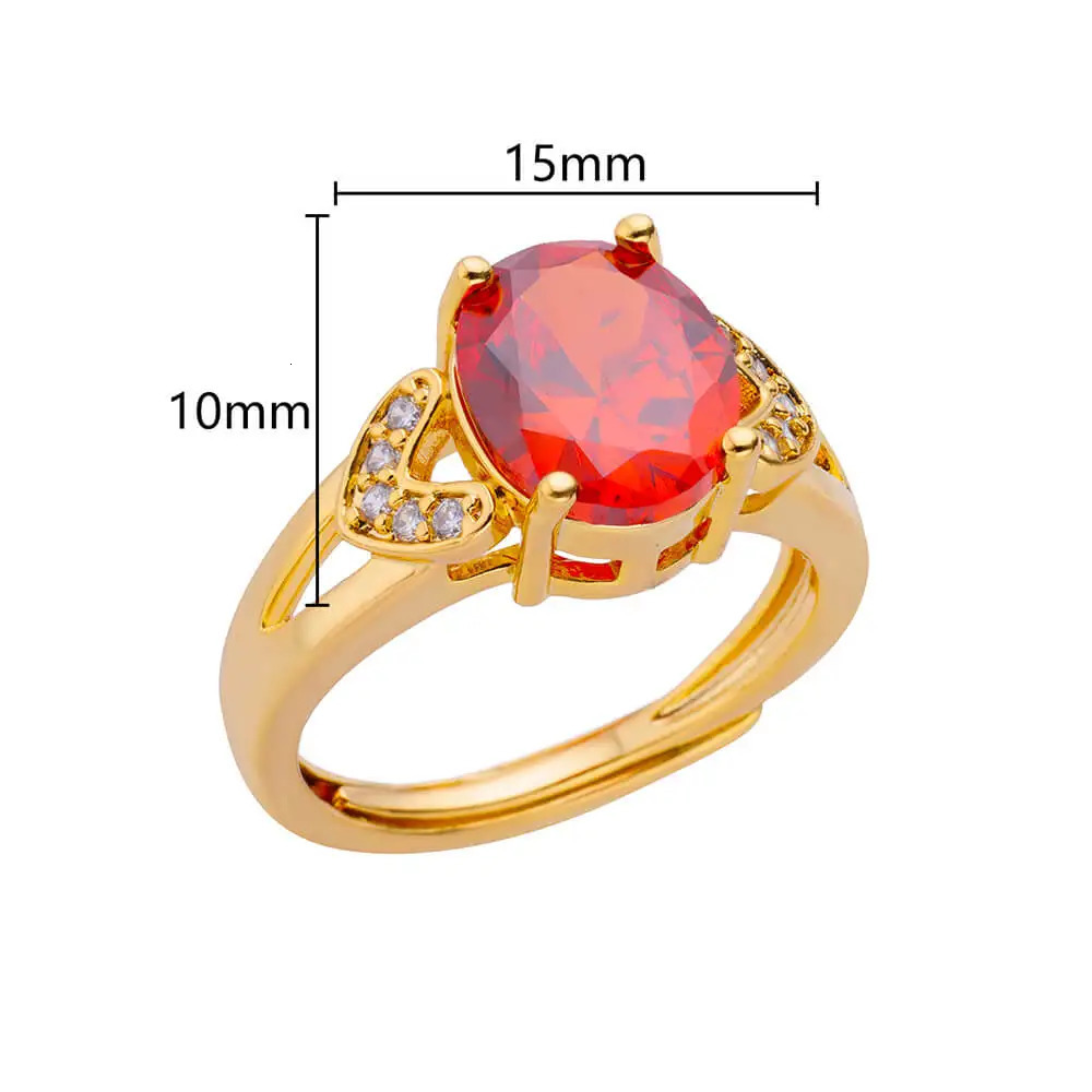 Solitaire Ring Red Oval Zircon Crystal Rings For Women Stainless Steel Gold Plated Couple Heart Vintage Wedding Jewelry anillos mujer 231117