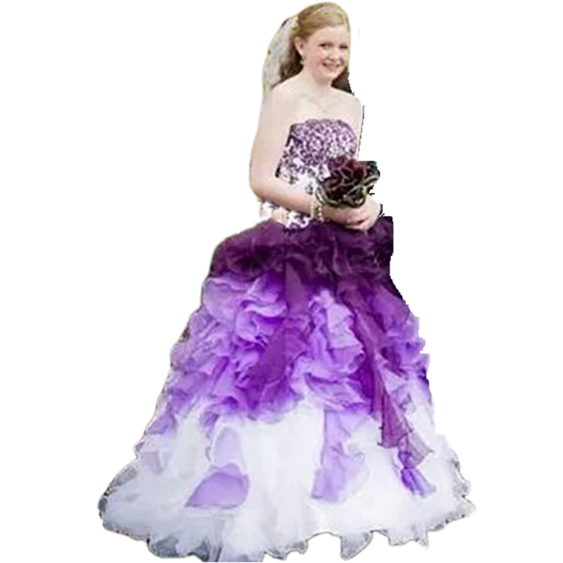 Country White And Purple Wedding Dress Tiered Organza A-Line Long Bridal Gowns Back Lace-up Strapless Sleeveless Garden Pastrol Bride Wear 2023 Plus S