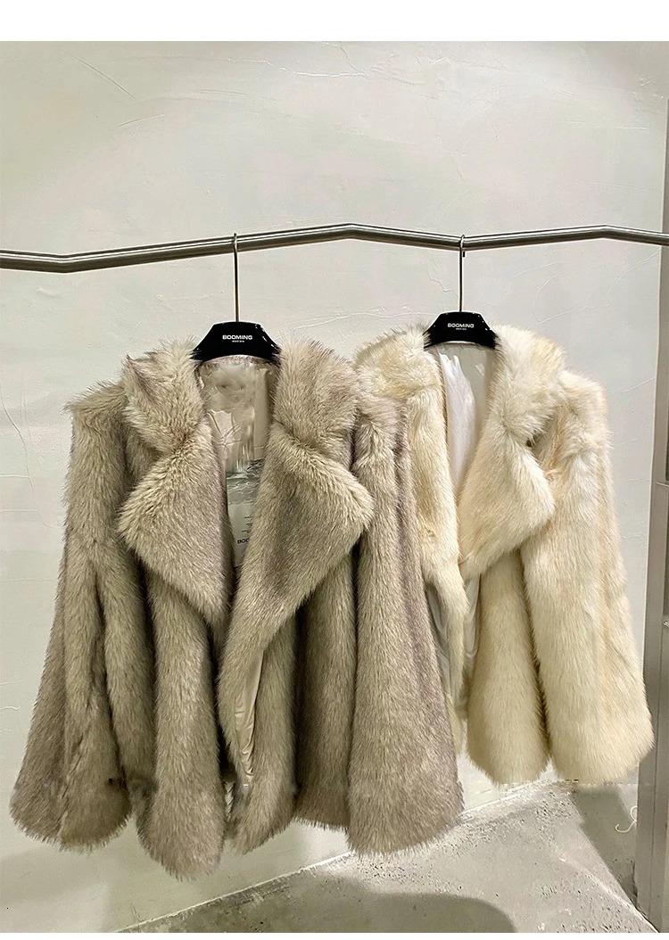 Women's Faux Fur Winter Turtleneck Tunic Plush Coat, Long Sleeve Warm Jacket Oversized