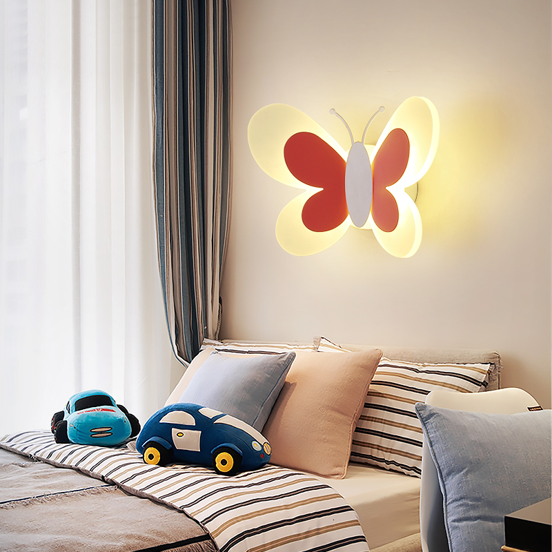 Lamps Shades Cartoon Cute Blue Pink Butterfly Wall Lamp Creative Wall Mount LED Light Kids Child Girl Boy Baby Bedroom Nursery School Decor 230418