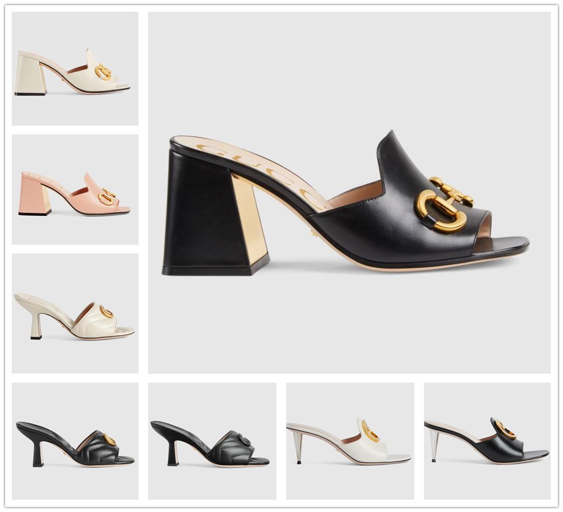 Sandals for women fashion leather Dance shoe designer slipper sexy party heels Suede Lady Metal Belt buckle Thick Heel Woman shoes Large size 35-42 With box