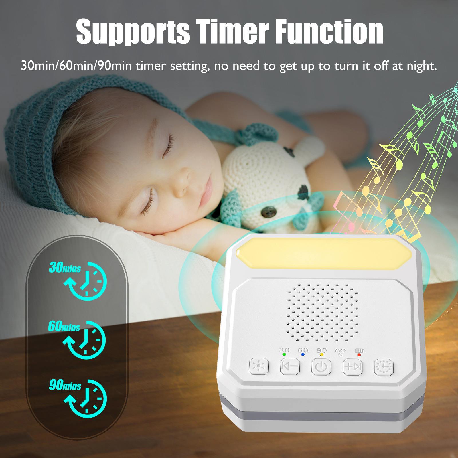 Baby Monitor Camera Baby Sleep Sound Machine Desktop White Noise Machine with Night Light 21 Soothing Music 30min/60min/90min Timer Built-in Battery 2