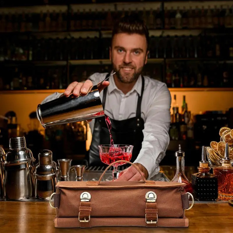 Bar Tools Travel Bartender Kit Bag Canvas Tool Bag Professional Cocktail Mixer Bag Cocktail Shaker Wine Set With Metal Buckle For Barbarte 231117