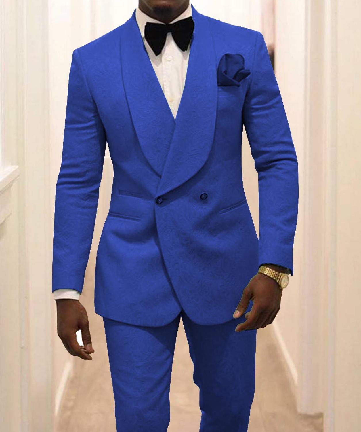 Men's Suits Blazers Custom Made Groomsmen White Pattern Groom Tuxedos Shawl Lapel Suits 2PCS Wedding Man JacketPants Costume Homme 230418