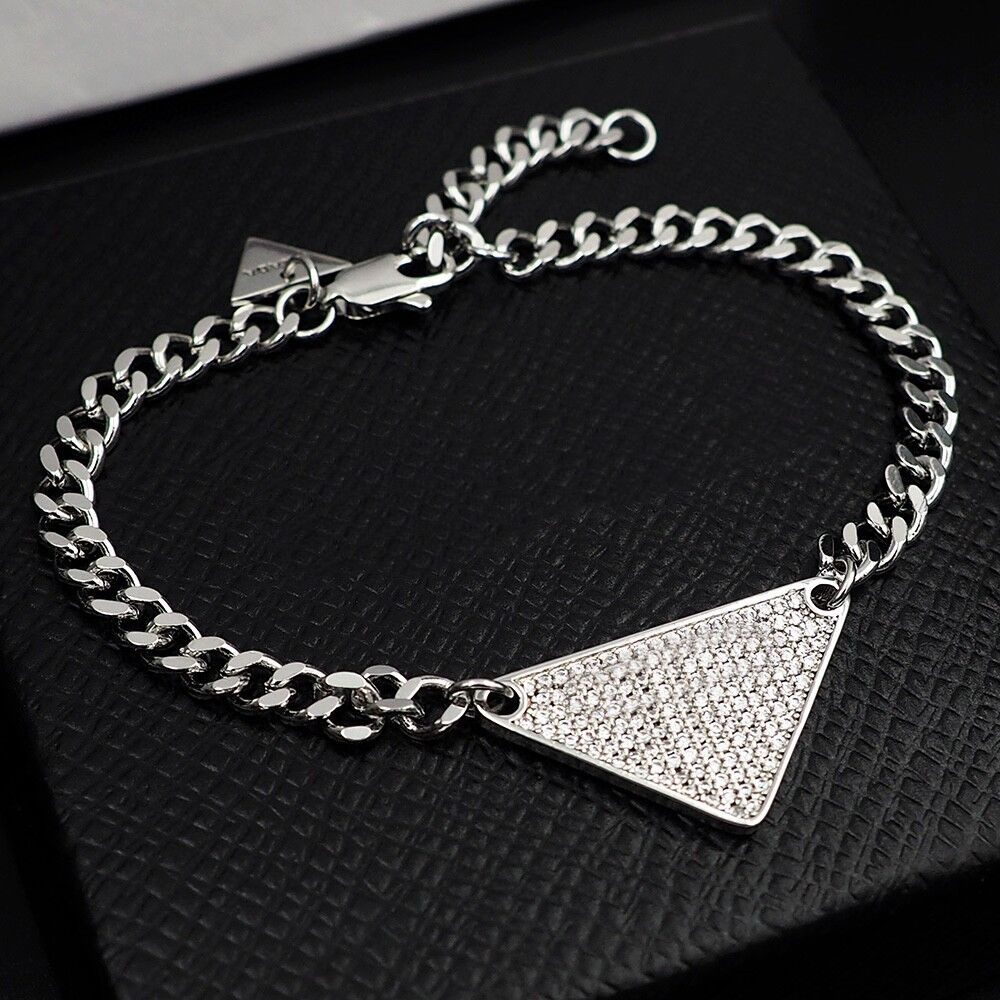 Tennis Letter Metal Triangle Full Diamond Bracelet Couple Classic Triangle Bracelet