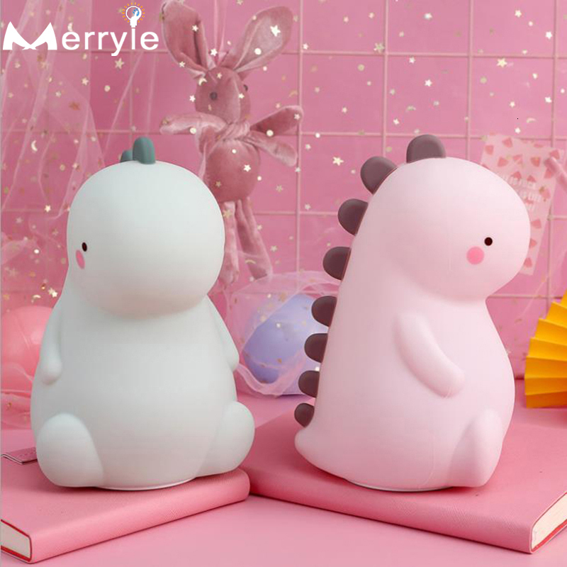 Lamps Shades Silicone Cartoon Led Night Light USB Recharge Dinosaur Night Lamp Battery Power for Baby Gift Child Christmas Present Home Decor 230418