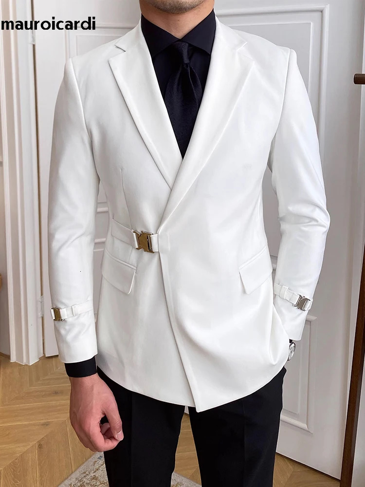 Men's Suits Blazers Mauroicardi Autumn Fitted Black White Smart Casual Wedding Blazer Women Slim Fit Elegant Chic Clothes 231117
