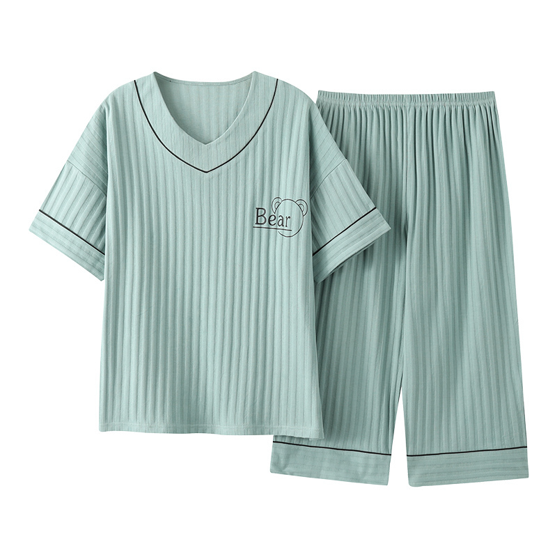 Women's Sleepwear Summer Knitted Cotton Pajama Set Women Short Sleeved Calf-Length Pants Sleepwear M-6XL Loose Pyjamas 230418